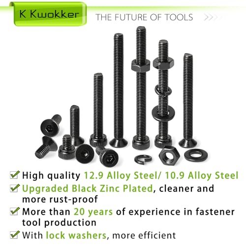 2540Pcs M3 Screw Kit 4MM to 35MM, M3 Socket Head Screws & Flat Head Screws, Upgraded Zinc Plated Assorted Nuts and Bolts Assortment Kit Black M3 Screws with Nuts, Washer and Lock Washers - size: K. M3