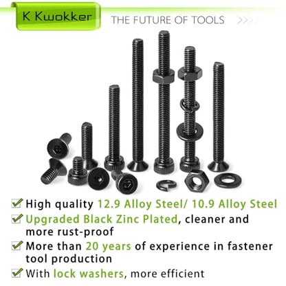 2540Pcs M3 Screw Kit 4MM to 35MM, M3 Socket Head Screws & Flat Head Screws, Upgraded Zinc Plated Assorted Nuts and Bolts Assortment Kit Black M3 Screws with Nuts, Washer and Lock Washers - size: K. M3