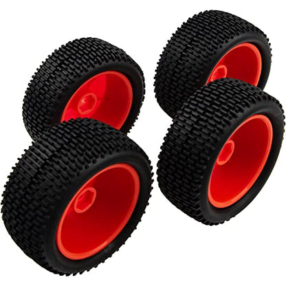 OD 88mm/3.46" Rubber Tire Front Rear Tyre & Plastic Wheel Rims 12mm Hex Hub Compatible with Redcat Tornado Shockwave HPI HSP Kyosho Losi 1/10 Scale Off Road Buggy (Red) - color: Red