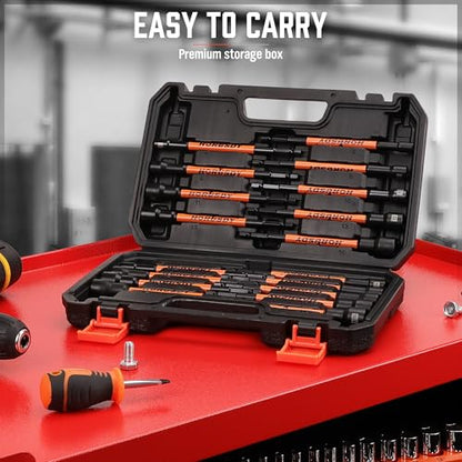 HORUSDY 18Pcs Nut Driver Set SAE and Metric, Impact Magnetic Nut Driver for impact drill, 6 Inch Extra Long Nut Drivers, Cr-V Steel 1/4" Hex Shank Quick Change, with Storage Case - style: 18-Piece Nut Driver Set