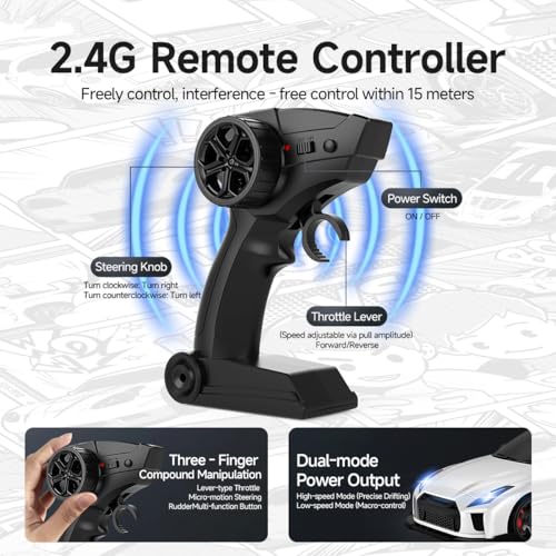 1/64 Scale Drift RC Car - 2.4GHz Half-Scale Remote Control 4WD High-Speed Mini Remote Control Car with Racing Lights (Blue) - color: Blue