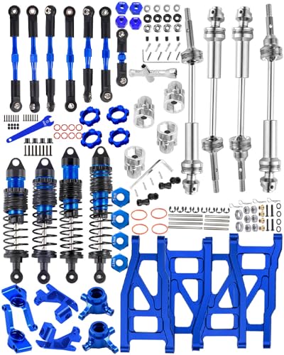 Upgrades for 1/10 Rustler/Slash/Stampede 4x4,RC Shocks&Steel Drive Shaft CVD&Adjustable Turnbuckles Camber Links&A Arm&Caster Block,Steering Blocks,Stub Axle Carriers,Wheel Hex&Hex Hub,Blue - color: (1Set)Navy Blue