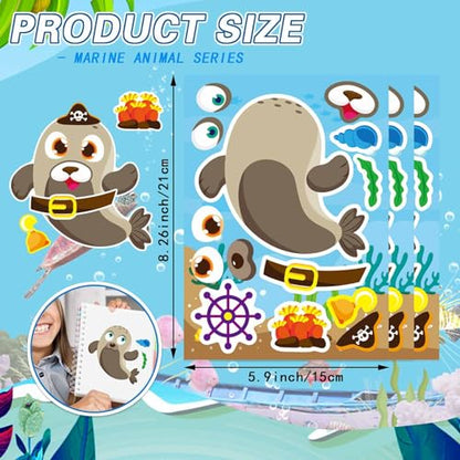 Make Your Own Sea Animals Stickers, Make a Face Stickers | 24 Sheets Ocean Animals Stickers for Kids Toddlers, Mix and Match Stickers for Kids Party Favors Activities - style: Sea Animals