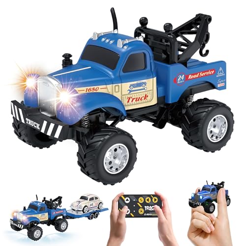 MOONTOY 1:64 Scale Mini Alloy Truck RC Car with LED Lights, 2.4Ghz Remote and App Control Toy Car, 3-Speed Adjustment Pocket Toy Car for Kids 4-8 Years and Adults (Blue) - color: Blue