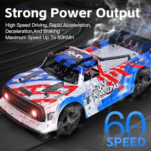 1:12 Scale Brushless RC Drift Car, 60 KPH High Speed Remote Control Cars with LED Lights, 2.4GHz Four Wheel D Racing Car for Teens Adults (Red and Blue) - color: Red and Blue
