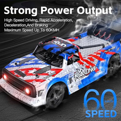 1:12 Scale Brushless RC Drift Car, 60 KPH High Speed Remote Control Cars with LED Lights, 2.4GHz Four Wheel D Racing Car for Teens Adults (Red and Blue) - color: Red and Blue