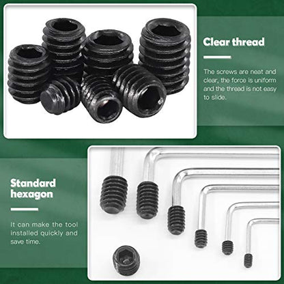 Keadic 236Pcs Internal Hex Drive Cup-Point Screws Assortment Kit, 10 Sizes Alloy Steel Hex Socket Set Cap Point Grub Screws, Socket Head Cap Screws Grub Screws, Black (1/8" to 3/8") - style: 236pcs SAE 10 Sizes Cup Point Set Screw kit