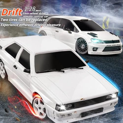 LD2802 1/28 RC Drift Car, Full Proportional 4WD Remote Control Racing Vehicle, High Speed Electric Car for Adults, Mini Hobby Grade Model Gift (White) - color: White (Ld2802)
