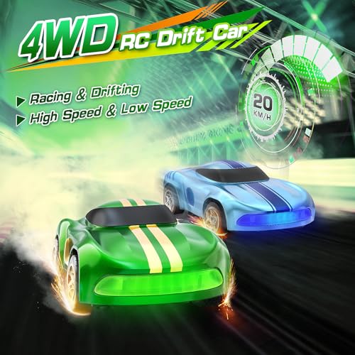 RC Drift Car, 1/64 Mini Drift RC Cars 4WD Micro Remote Control Car with LED Lights and Speed Switch, Cars Toys for Adults Kids Boys Age 6 7 8-12, Green - color: Green