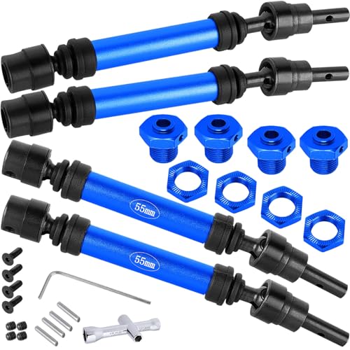 Aluminum Drive Shaft Axles Upgrades Part 1/8 Typhon 3S BLX(Mega 550),RC Steel #45 Front & Rear 4Pcs Driveshafts CVD w/Hex Hops Up,Navy Blue - color: Navy Blue - (4pcs Drive Shafts)