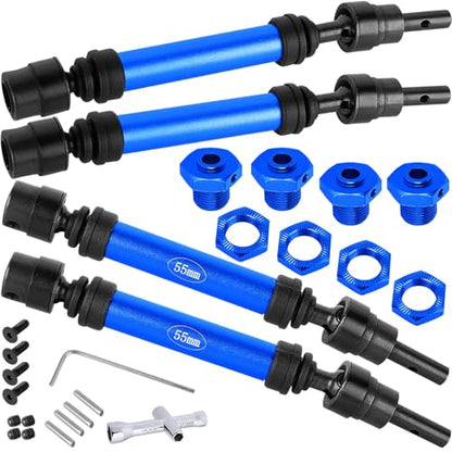 Aluminum Drive Shaft Axles Upgrades Part 1/8 Typhon 3S BLX(Mega 550),RC Steel #45 Front & Rear 4Pcs Driveshafts CVD w/Hex Hops Up,Navy Blue - color: Navy Blue - (4pcs Drive Shafts)