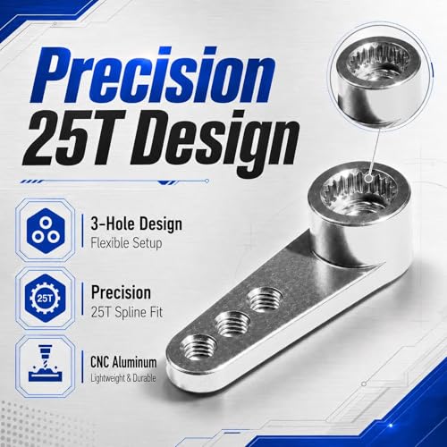 2PCS 25T Aluminum Servo Horn, 3-Hole RC Steering Arm for Futaba Savox MG995 | CNC Aluminum Servo Arm M3 Thread Adjustable Linkage 12mm 16mm 20mm Positions 1/8 1/10 RC Power HD MG996 Crawler Buggy Truck - color: Silver