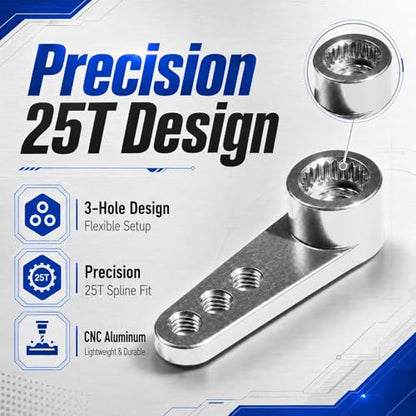2PCS 25T Aluminum Servo Horn, 3-Hole RC Steering Arm for Futaba Savox MG995 | CNC Aluminum Servo Arm M3 Thread Adjustable Linkage 12mm 16mm 20mm Positions 1/8 1/10 RC Power HD MG996 Crawler Buggy Truck - color: Silver