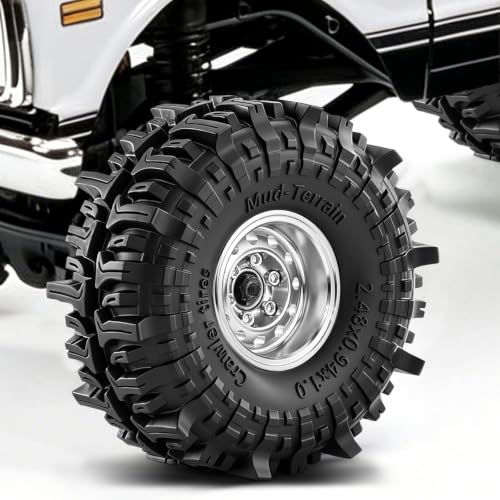 1.0" Beadlock Aluminum Wheels and Soft Rubber Tires for Axial SCX24, Traxxas TRX-4M, FMS FCX24, 1/24 1/18 RC Crawler Upgrade, Pre-Assembled Set of 4, Wrench Included (Silver-Gray) - color: Silver-gray
