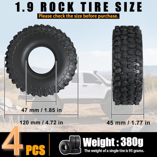 1.9" Rocks Tires 120 * 45mm Rubber Tyre Set for 1/10 RC Crawler Axial SCX10 90046 SCX10 III AXI03007 Tamiya CC01 D90 D110 (4PCS)