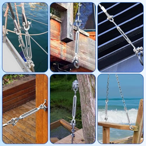Stainless Steel Turnbuckle 1/4" x 4"(4 Pack) Jaw & Jaw Turnbuckles | Heavy Duty Turnbuckle Tensioner for Cables Wire, Shade Sail Hardware, Zipline, Fence, Outdoor Applications, 660 lbs WLL - size: 4 PACK 1/4" Jaw and Jaw Turnbuckle