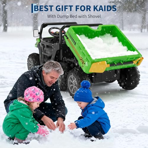 Hetoy 24V 2-Seater Ride On Dump Truck with Parent Remote Control, 4WD 6-Wheel Electric Car for Big Kids, UTV Style Dump Bed & Music Horn, ASTM/CPSIA Certified (Ages 3+) (Green) - color: Green