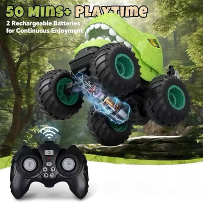 Drefirsa Remote Control Car for Boys 4-7 8-12, Dinosaur Monster Truck Toys with 50min+ Runtime, Spray, LED Light, 360° Rotating & 90° Driving, RC Stunt Car for Kids Birthday | 50min+ Runtime,Stunt, Spray, LED Light, Rotating, Upright Driving, RC Stunt Car