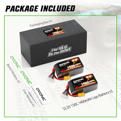 OVONIC 130C 6S 1400mah Lipo Battery 22.2V Pack with XT60 Plug for FPV Racing（2pcs）