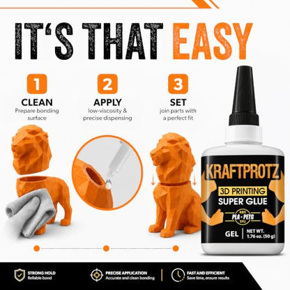 3D Printing Super Glue Gel 1.75 oz - PLA ABS PETG TPU Instant Adhesive | non drip, gap filling, no run adhesive, CA glue, vertical bonds, clear, waterproof, heat resistant, anti-clog cap, PLA, ABS - style: GEL 1.76 Fl.Oz.