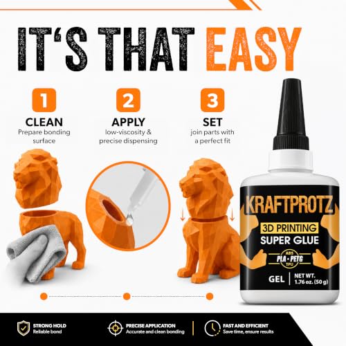 3D Printing Super Glue Gel 1.75 oz - PLA ABS PETG TPU Instant Adhesive | non drip, gap filling, no run adhesive, CA glue, vertical bonds, clear, waterproof, heat resistant, anti-clog cap, PLA, ABS - style: GEL 1.76 Fl.Oz.