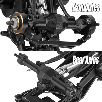 Aluminum Portal Axles & Brass Weights Steering Knuckles Upgrades Part for 1/30 SCX30 Chev rolet K10/Jeep Wrangler JLU 4X4/F0rd Bronco 4X4,Front Rear Axle Housing & Knuckles Hub Weight,Black