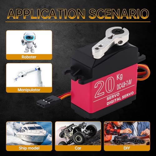 2 Pack 20KG RC Servo High Torque Servo Motors, Full Metal Gear Steering Servo with 25T Servo Horn for 1/8 1/10 RC Car Robot DIY, Control Angle 180°(20KG Control Angle 180°)