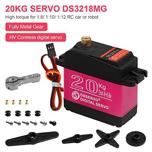 20KG RC Servo High Torque Servo Motors, Waterproof Full Metal Gear Steering Servo with 25T for 1/6 1/8 1/10 1/12 RC Car Robot DIY, Digital Servo with 25T Servo Horn, Control Angle 270° - style: 1 Pcs 20kg