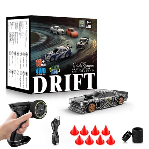 RC Drift car, 1/43 Mini Rc Drift car with Gyroscope, 2.4GHz Full Proportional Remote control Cars, 4WD High Speed Racing with Lights, Racing Tires, Model Cars Gift for Adults, Kids, Boys, Girls - color: Black