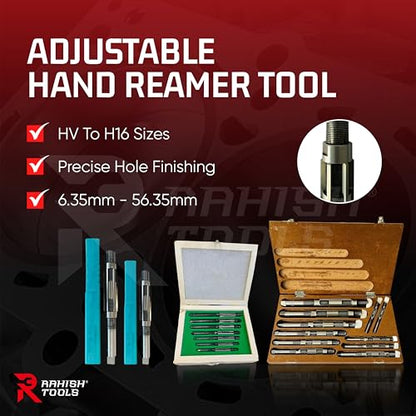 Adjustable Hand Reamer Tool HV to H16 Sizes - 1/4" to 2-7/32” Reaming Tool for Precise Hole Finishing with Carbon Steel Blades - Hand Tools Reamers for Metal & Wood - 6.35mm - 56.35 mm | Carbon Steel Construction, Straight Flutes, 6.35-56.35mm Capacity, E