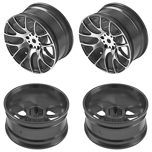 4Pack HIRCQOO Metal Wheel Rims 12mm Hex Hub Compatible with 1/10 On-Road Racing Touring Drift Car Tamiya TT-01 Kyosho RedCat Sakura D4 XIS HSP 1/10 RC Scales,Width 26mm (Black) - color: Black