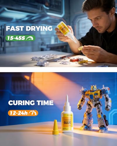Super Glue for Plastic, PLA, ABS, PETG, PC, ASA, Acrylic, PVC, Dries Clear Liquid CA Adhesive for 3D Prints, Model Kits, RC Parts & Repairs, 40ml