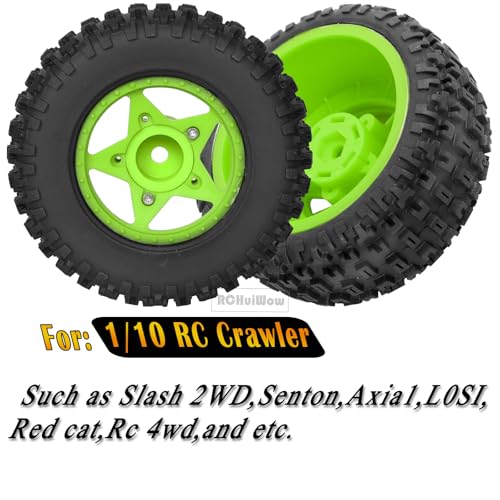 RC 12mm/14mm Hex Wheels & Tires for 1/10 RC Scale Truck,RC Truck Tires for 1/10 Slash 2WD 4×4 Senton Axia1 L0SI Red cat Rc 4wd,4PCS,Green - color: Green(4pack)