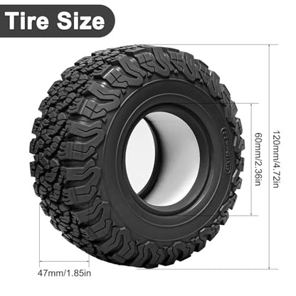 LRFHL 2.2 Crawler Tires for 1/10 Axial SCX10 D90 Traxxas TRX4, Black, 4PCS | 120mm * 47mm, RC Rock Crawler Tires with Foam Insert, Soft Rubber High Grip Sticky Tires - color: Black