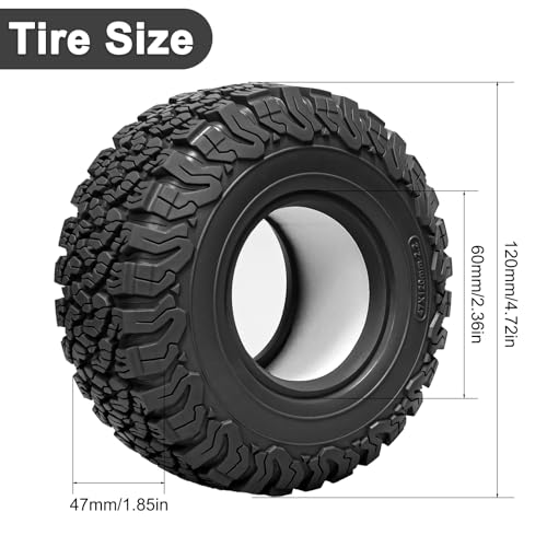 LRFHL 2.2 Crawler Tires for 1/10 Axial SCX10 D90 Traxxas TRX4, Black, 4PCS | 120mm * 47mm, RC Rock Crawler Tires with Foam Insert, Soft Rubber High Grip Sticky Tires - color: Black