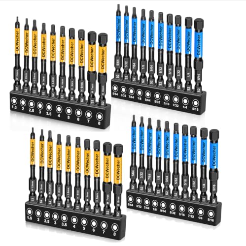 40PCS Impact Hex Bit Set 4Inch & 2Inch Metric & SAE Allen Wrench Drill Bits, S2 Steel 1/4" Hex Shank Magnetic Screwdriver Bits, CNC Tips - size: 2 inch 10 Pieces (Metric)