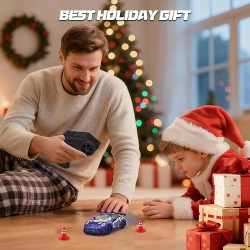 Mini RC Drift Car 1:32 Scale, with LED Lights – Remote Control Car with LED Lights & 2-Speed Modes, 2.4GHz Stunt Drifting RC Toys a for Children and Adults - color: 1:33 Mini Rc Car-blue