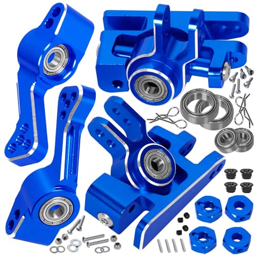 RC Aluminum Caster Block,Steering Blocks,C-Hubs Stub Axle Carriers w/Wheel Hex & Bearings Upgrades Part for 1/10 Slash 4X4 VXL/Rustler 4X4 VXL/Stampede 4WD VXL,Navy Blue