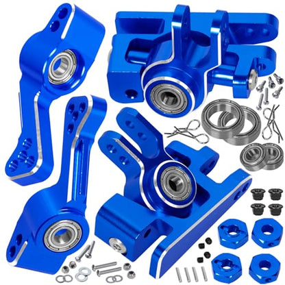 RC Aluminum Caster Block,Steering Blocks,C-Hubs Stub Axle Carriers w/Wheel Hex & Bearings Upgrades Part for 1/10 Slash 4X4 VXL/Rustler 4X4 VXL/Stampede 4WD VXL,Navy Blue