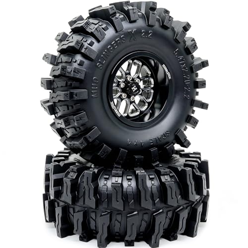 5.47'' Tall Mud Slingers X 2.2 beadlock Wheels and Tires 4-Pack | -11mm negative offset black beadlock wheel rims,T8 Compound Tire, For 1/10 RC Crawlers Truck Upgrades - color: Black, size: 139mm / 5.47inch Tall
