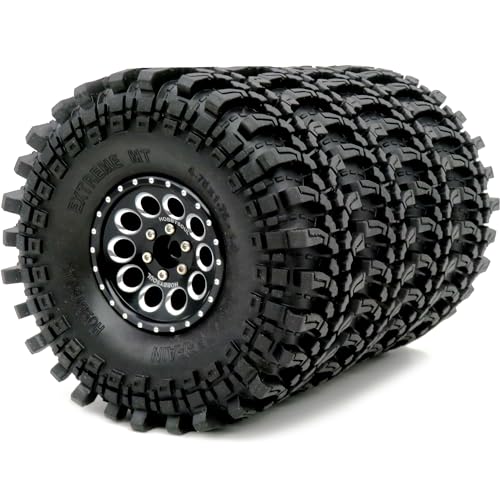1.9 Tires Height 4.75" (121mm) Mounted on 1.9 Beadlock Wheels Black Fit 1/10 Crawler Redcat Gen8 Traxxas TRX-4 Tamiay CC01 Axial SCX10 Mud Crawler Badland Terrain, (4-Pack, Assembled) - color: Black