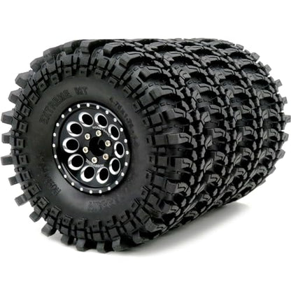 1.9 Tires Height 4.75" (121mm) Mounted on 1.9 Beadlock Wheels Black Fit 1/10 Crawler Redcat Gen8 Traxxas TRX-4 Tamiay CC01 Axial SCX10 Mud Crawler Badland Terrain, (4-Pack, Assembled) - color: Black