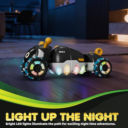 Contixo RC1 Mech Stunt RC Caterpillar Car – Kids Remote Control Car, Omni-Directional 360° in-Place Rotation, Mist Spray, LED Lights, All-Terrain Stunt Vehicle, Torsion Body, 2.4GHz Remote, Black - color: Black