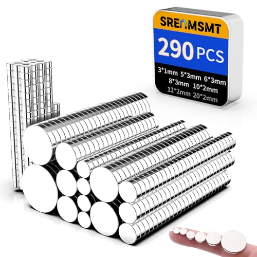 Small Magnets, 290 Pack Refrigerator Magnets of 7 Different Sizes, Mini Magnets, Disc Magnets, Small Magnets for Fridge, DIY, Whiteboard, Billboard in Home, Kitchen, Office, School - size: Assorted (7 Sizes), style: 290 Pack