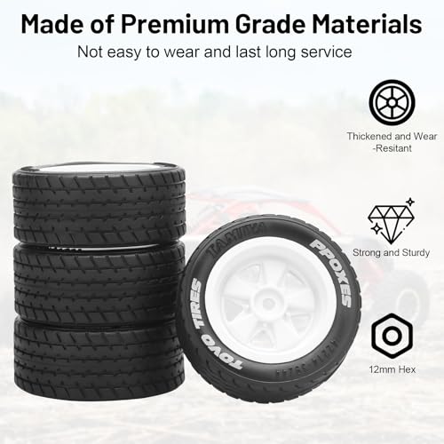 1/14 RC Car Tires and Wheels, daitoku 12mm Hex RC On-Road Drift Tires for Tamiya M08/05/06 MF-01X - Style A (White) - style: Style A