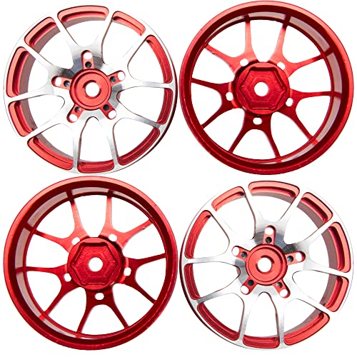 Aluminum Alloy 1/10 On-Road Racing Touring Drift Car Wheel Rims 12mm Hex Hub 26mm Width Compatible with Tamiya TT01 Kyosho RedCat Sakura D4 XIS HSP 1/10 RC Car (Red) - color: Red