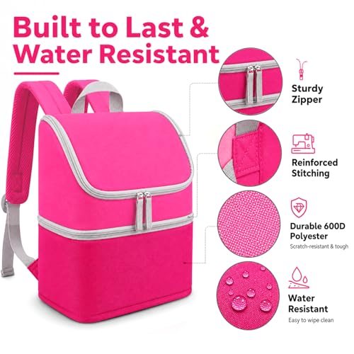 Carrying Case Backpack for Toniebox 1 & 2, 2-Layer, Holds 25+ Figures | Padded 210D lining and 8mm shock absorption fits headphones and charging dock 600D water-resistant polyester easy wipe-clean - color: Rosy/Pink