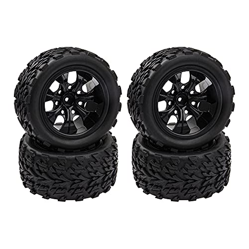 12mm Hub 4.64''OD Rubber Tires & Wheel Rim w/Foam Compatible with 1/10 Scale Traxxas Slash HPI HSP Volcano ExceedRC Infinitive Off-Road Car Monster Truck (Style 1) - style: Style 1