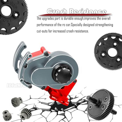 Transmission Case Gearbox w/Spur Gear Upgrades Part for 1/10 Slash/Stampede/Bandit/Rustler 2WD (VXL),RC Aluminum Transmission Gearbox Hops Up,Titanium & Red - color: Titanium - (Gear Gearbox)