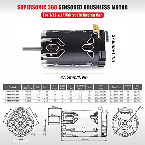 Sensored Brushless Motor, 10.5T Sensored Motor High Efficiency 380 V2S 250W RC Motor for 1/12 and 1/14 Scale Remote Control Car